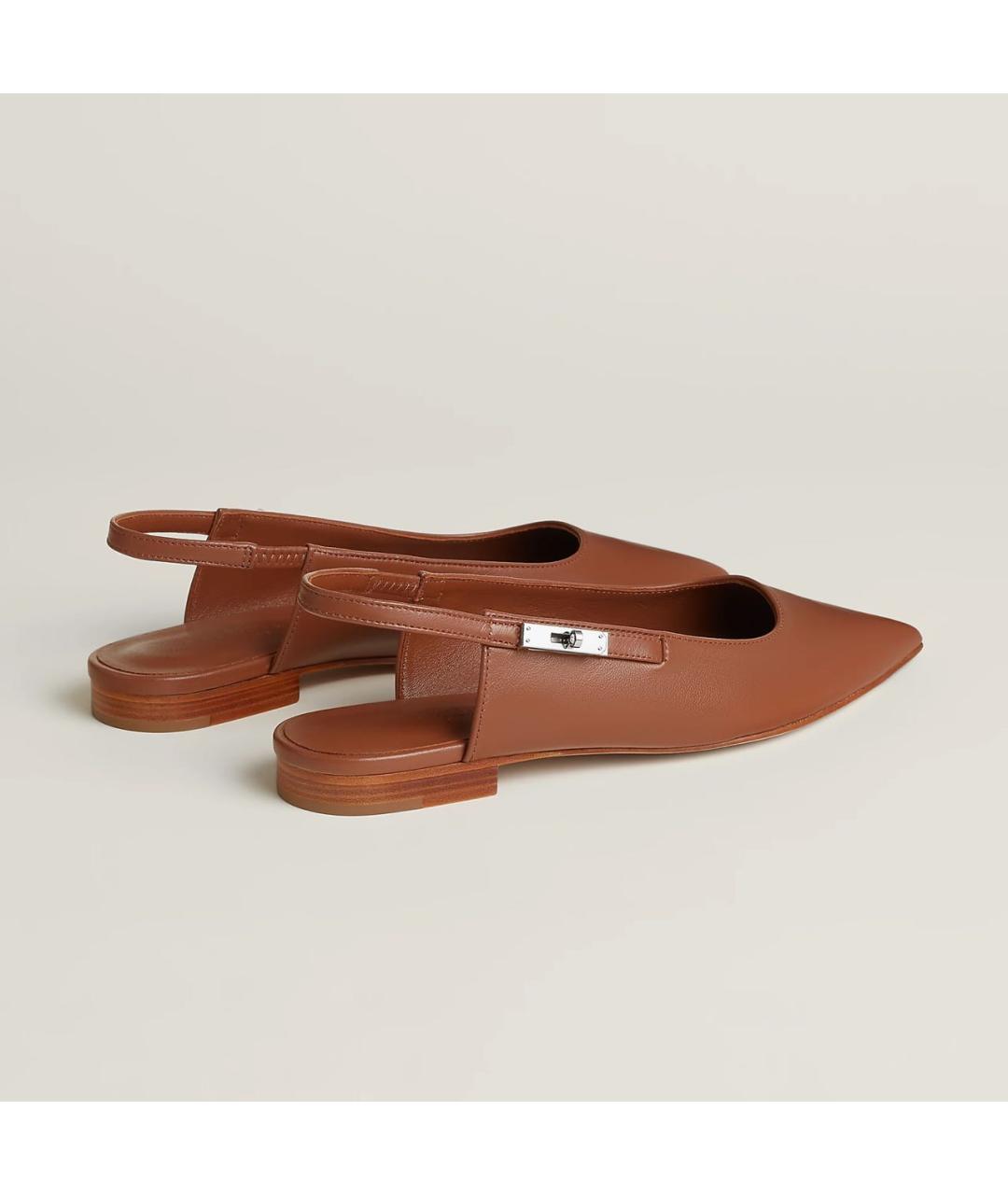 HERMES Коричневые кожаные лодочки на низком каблуке, фото 3