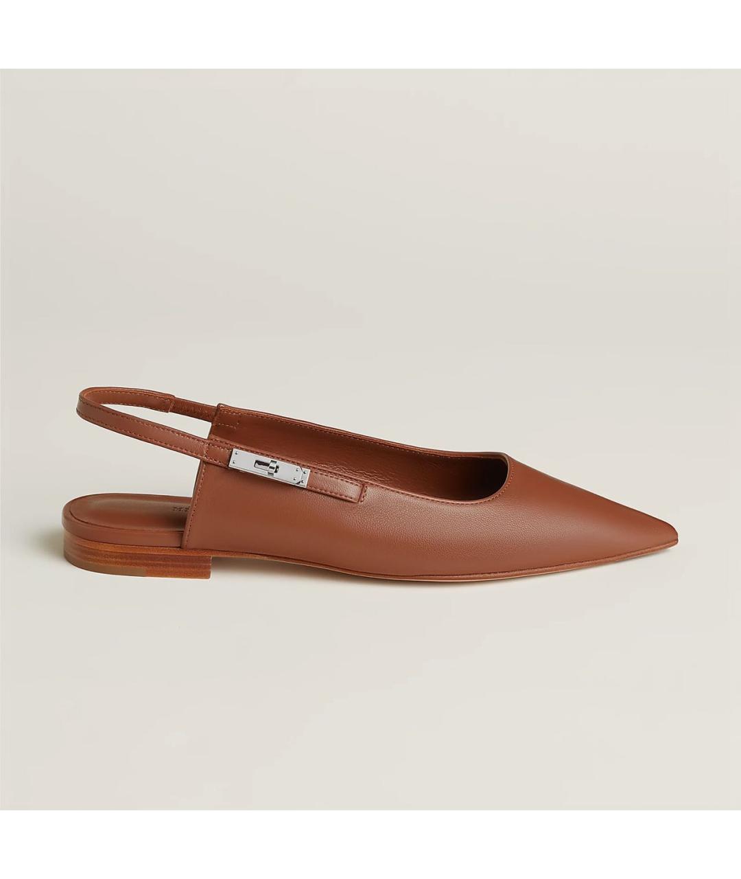 HERMES Коричневые кожаные лодочки на низком каблуке, фото 5