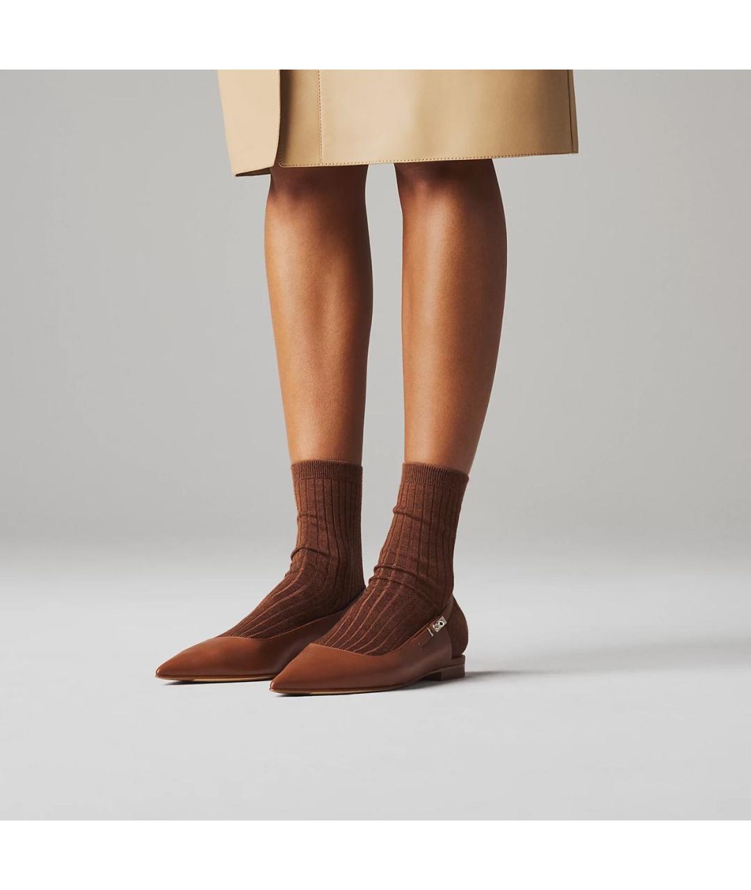 HERMES Коричневые кожаные лодочки на низком каблуке, фото 2