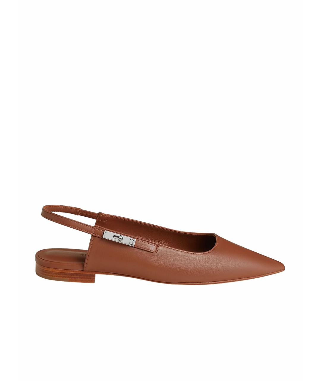 HERMES Коричневые кожаные лодочки на низком каблуке, фото 1