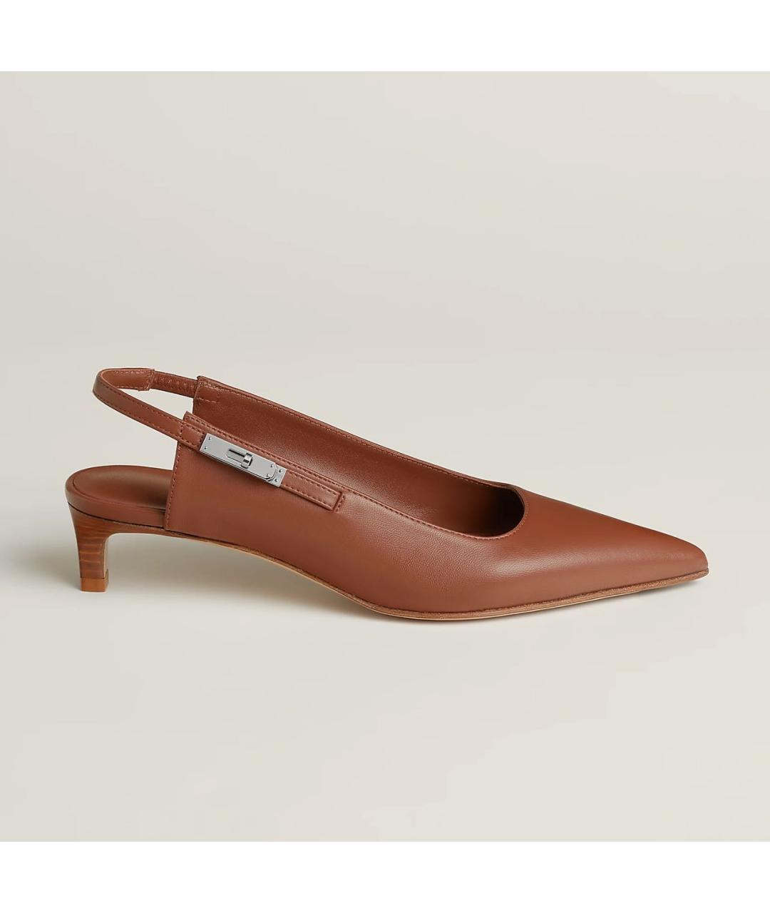 HERMES Коричневые кожаные лодочки на низком каблуке, фото 5