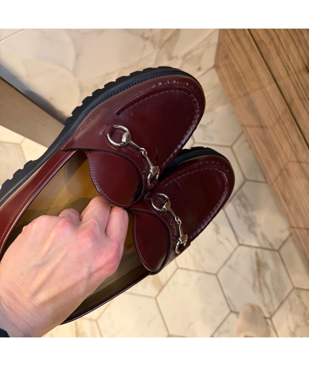 GUCCI Бордовые кожаные лоферы, фото 7