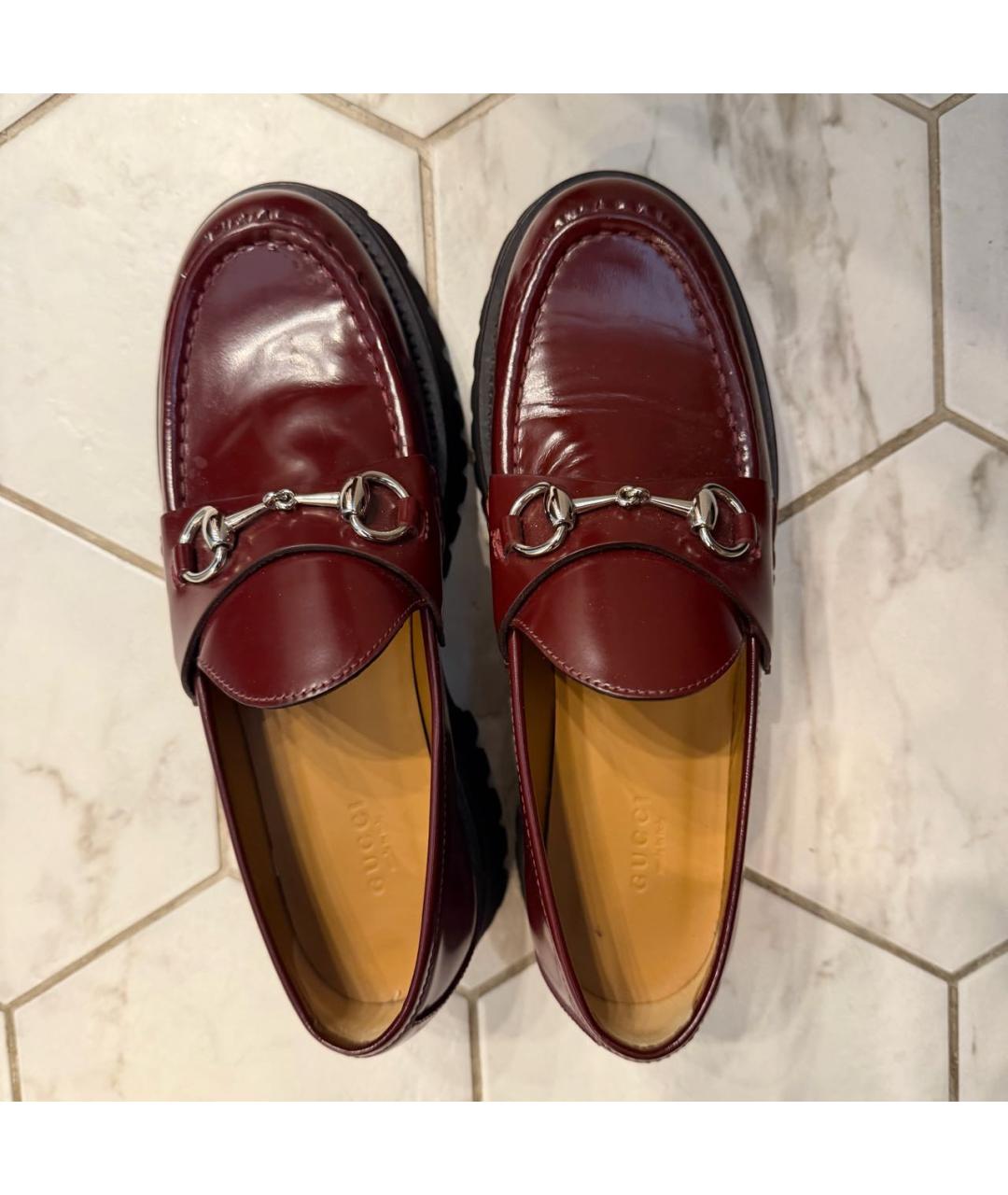 GUCCI Бордовые кожаные лоферы, фото 2