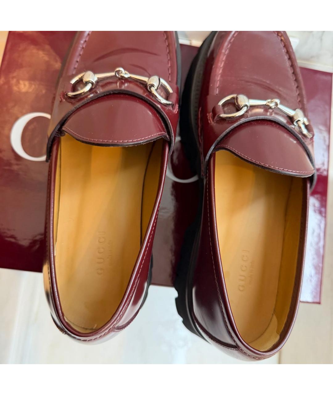 GUCCI Бордовые кожаные лоферы, фото 4