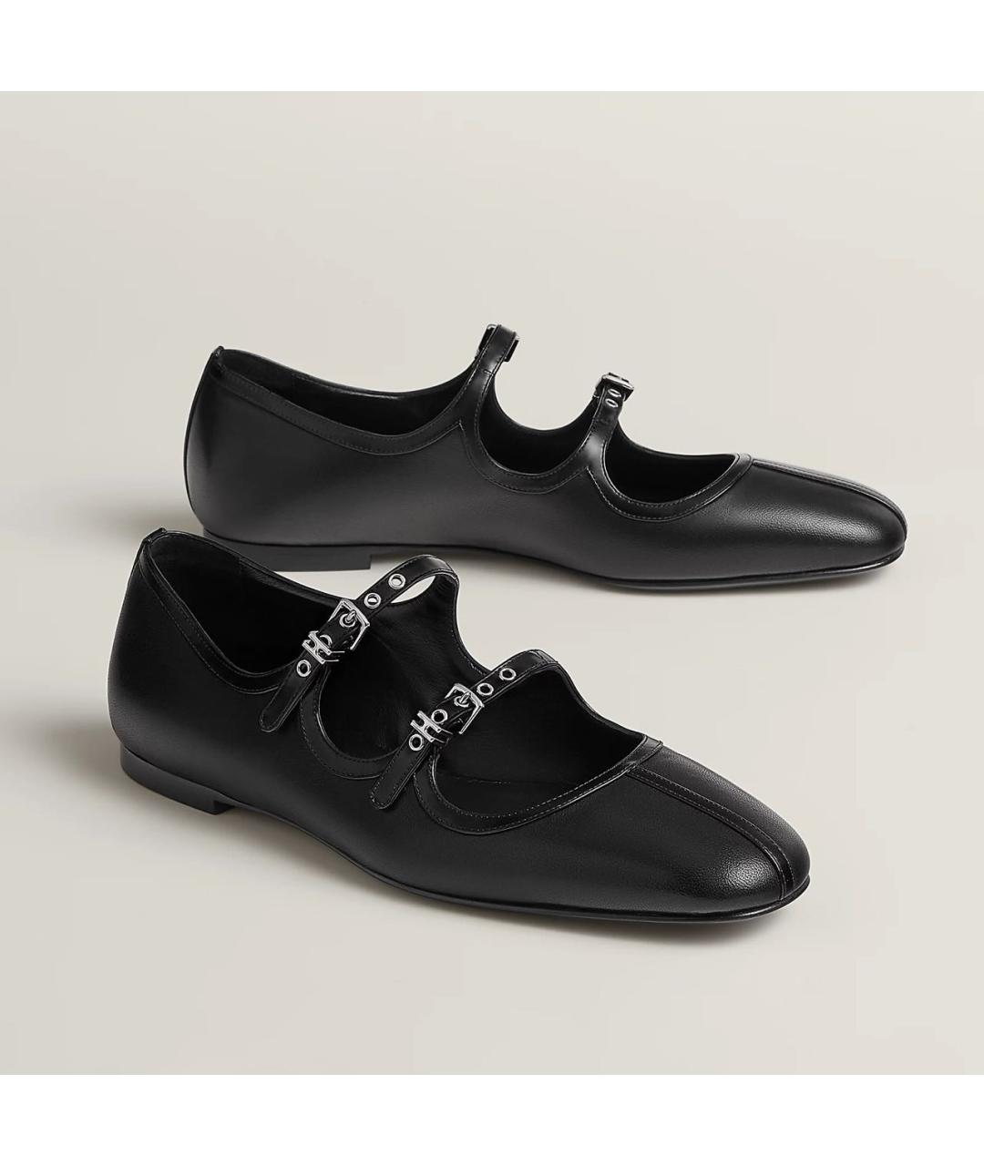 HERMES Черные кожаные балетки, фото 2