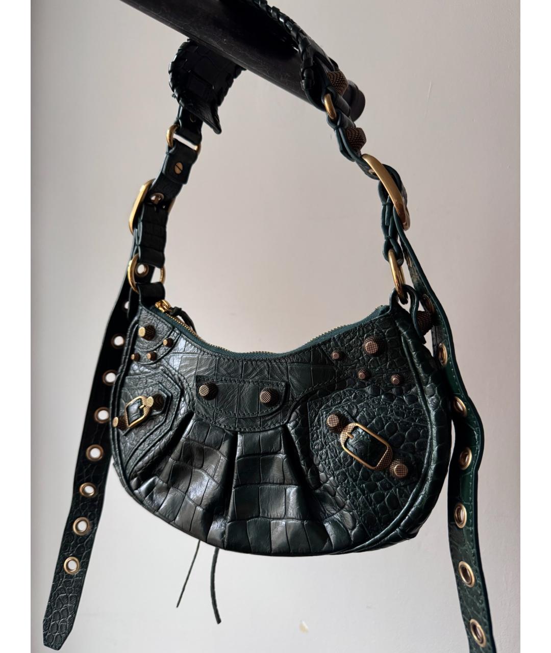 BALENCIAGA Хаки кожаная сумка через плечо, фото 5