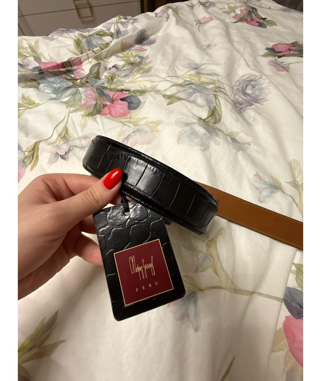 FERU Черный ремень из экзотической кожи, фото 4