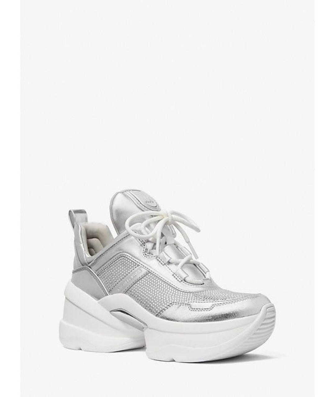 MICHAEL KORS Серебряные кожаные кроссовки, фото 5