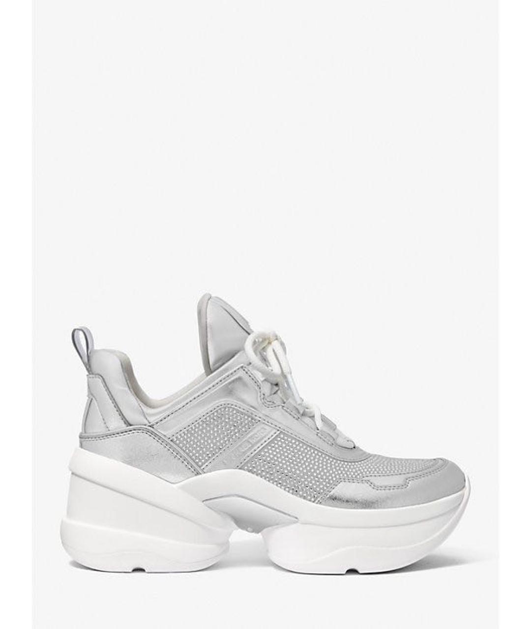 MICHAEL KORS Серебряные кожаные кроссовки, фото 4