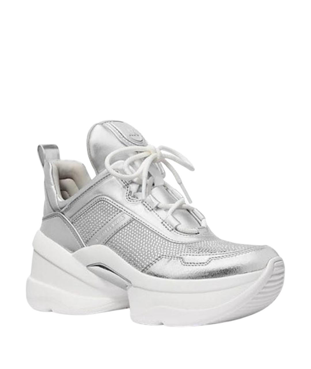 MICHAEL KORS Серебряные кожаные кроссовки, фото 1