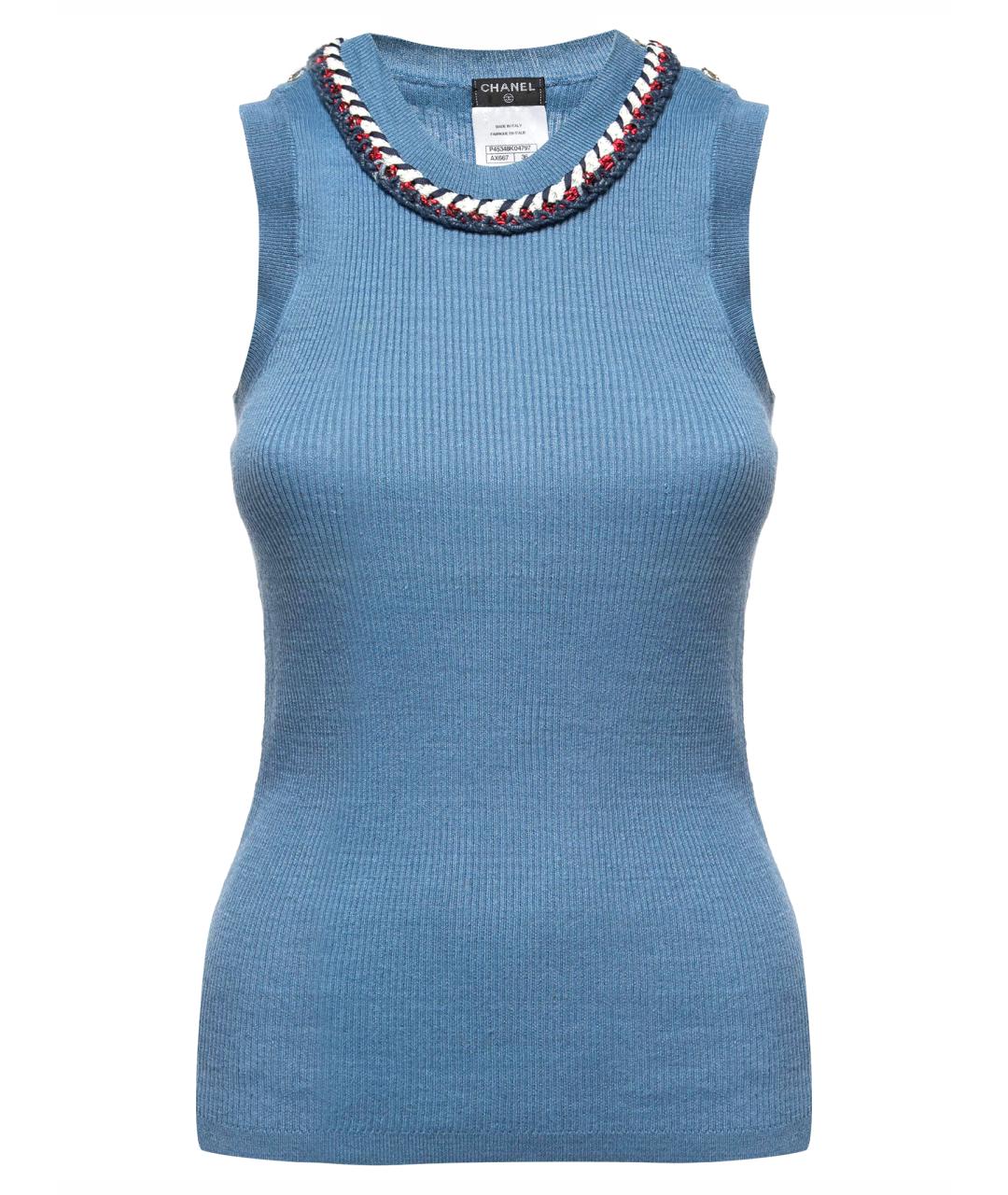 CHANEL Голубая льняная майка, фото 1