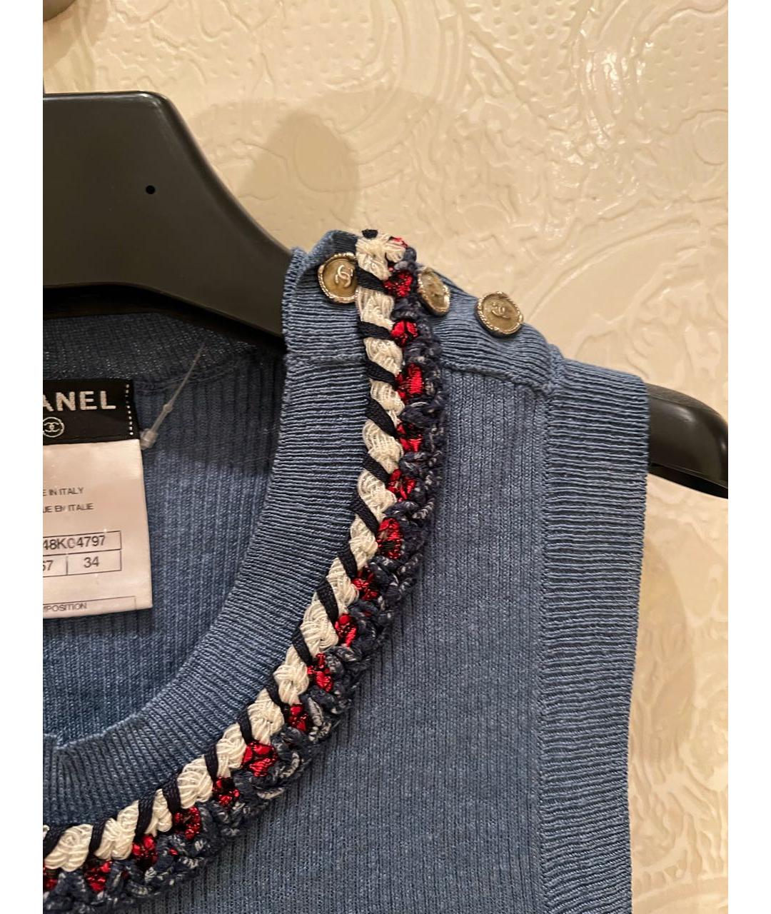 CHANEL Голубая льняная майка, фото 6