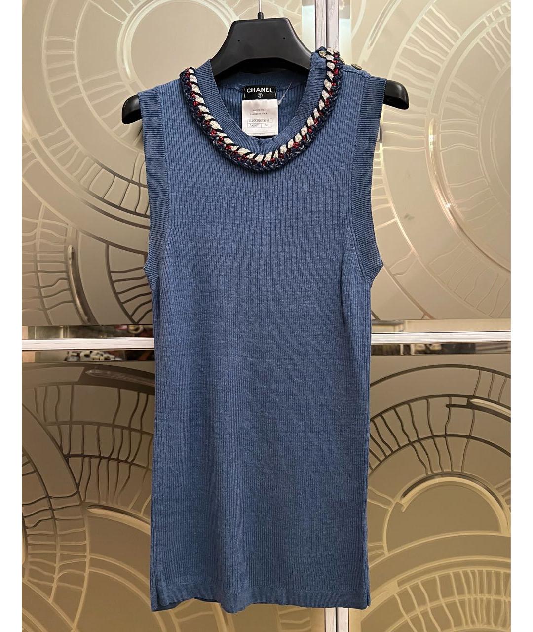 CHANEL Голубая льняная майка, фото 9