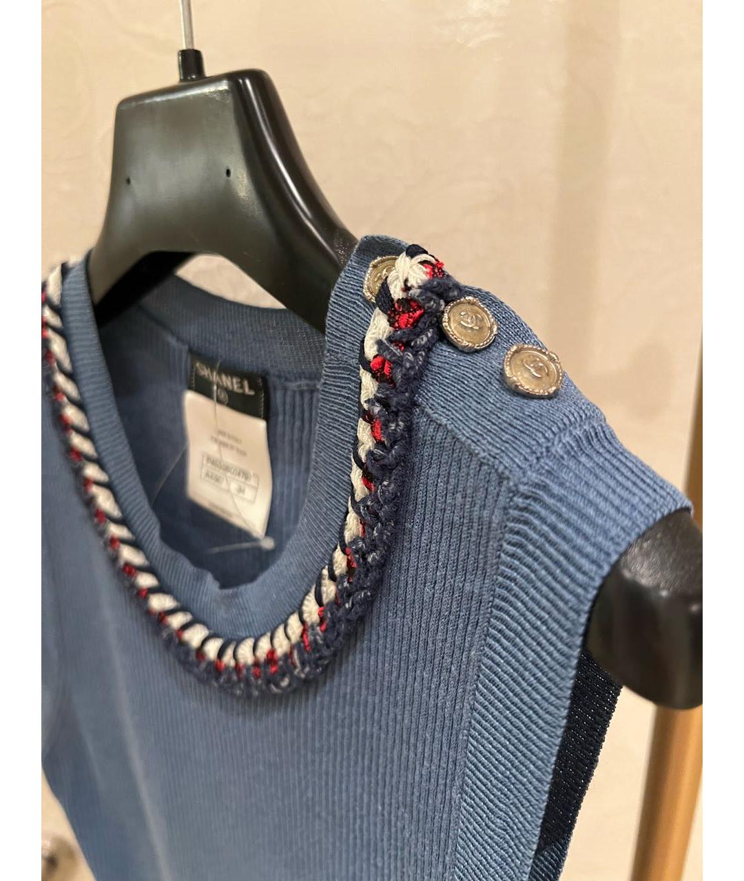 CHANEL Голубая льняная майка, фото 7