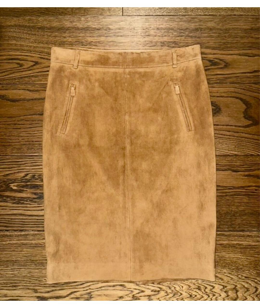 LORO PIANA Горчичная замшевая юбка мини, фото 6