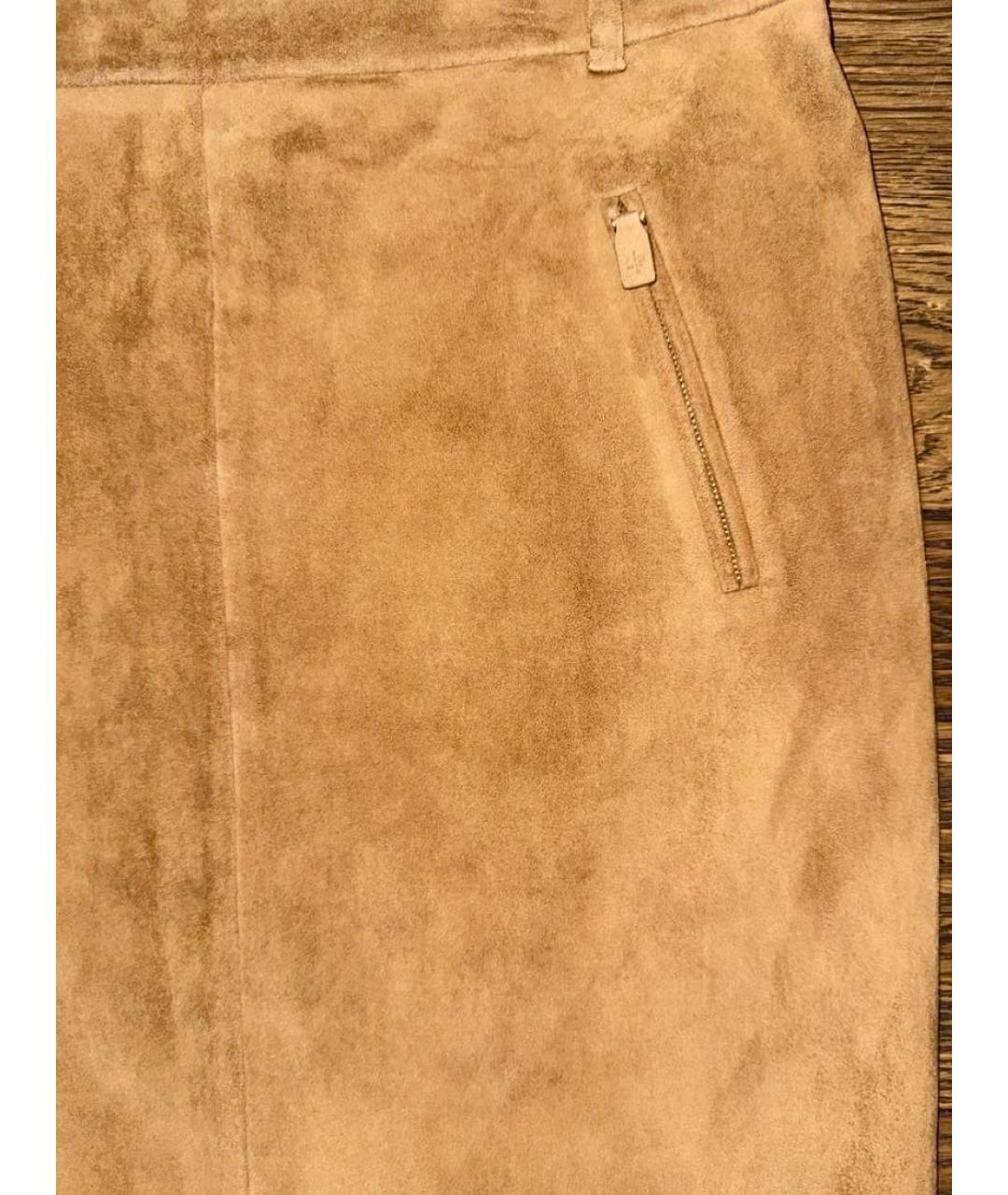 LORO PIANA Горчичная замшевая юбка мини, фото 5