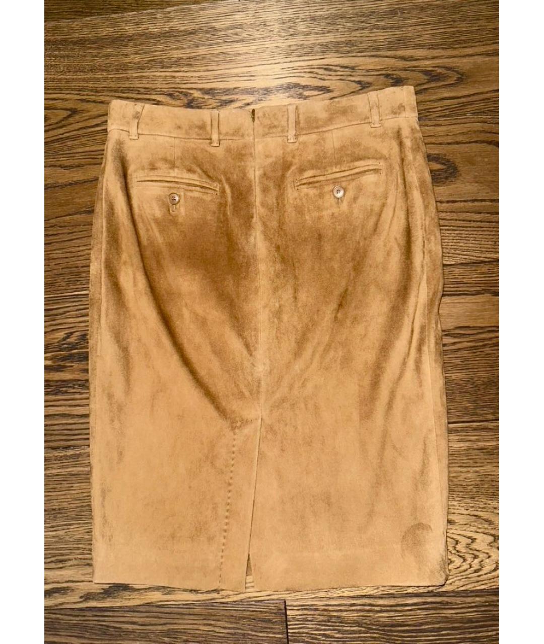 LORO PIANA Горчичная замшевая юбка мини, фото 2