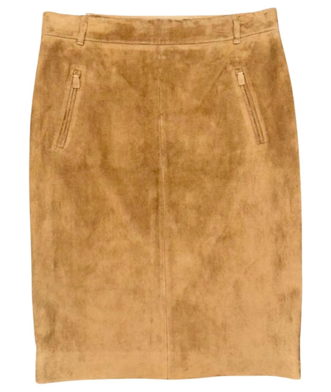 LORO PIANA Горчичная замшевая юбка мини, фото 1