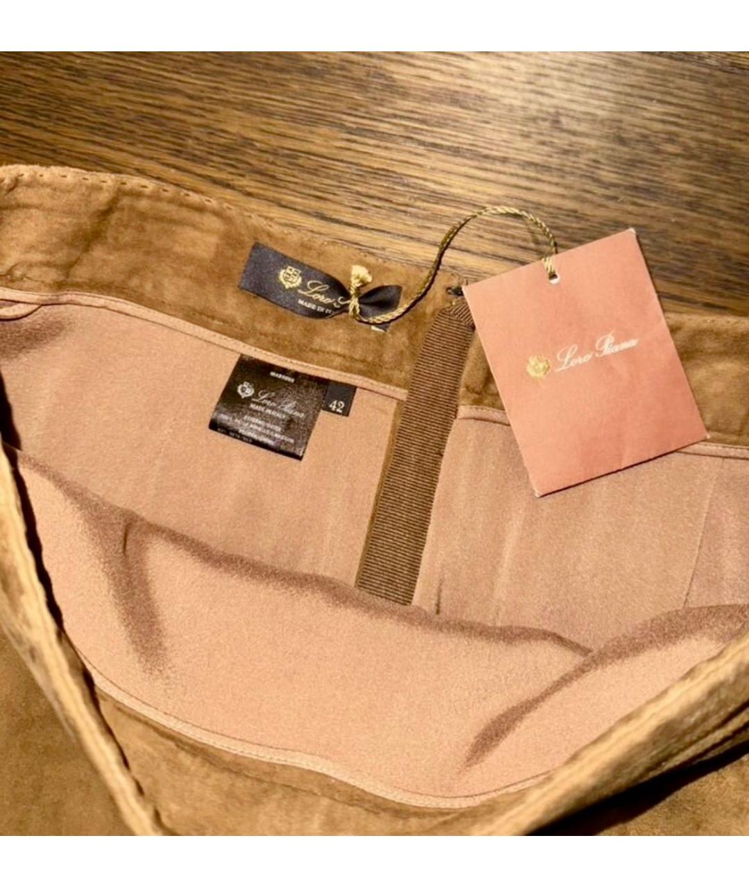 LORO PIANA Горчичная замшевая юбка мини, фото 3