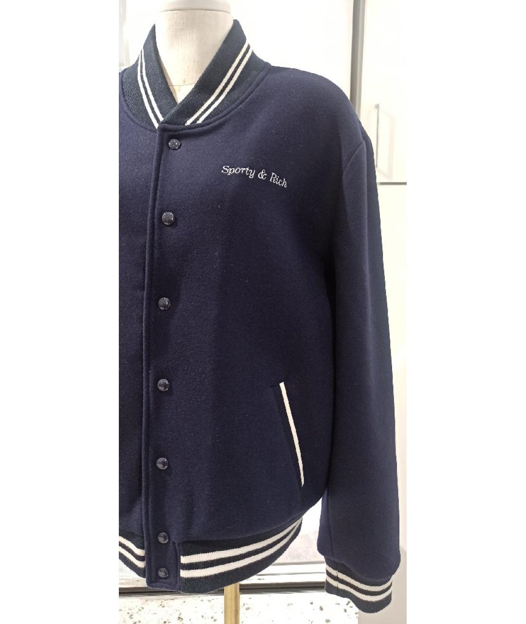 SPORTY AND RICH Темно-синяя шерстяная куртка, фото 5