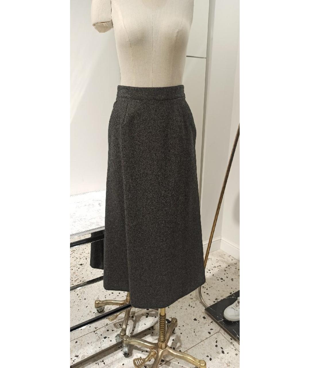 SAINT LAURENT Серая шерстяная юбка миди, фото 2