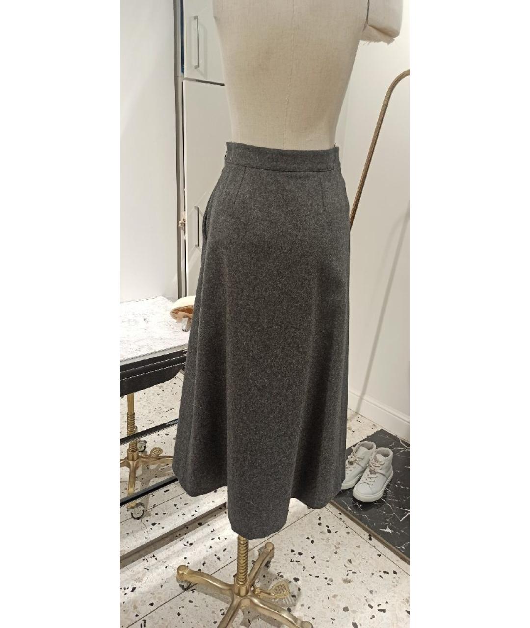 SAINT LAURENT Серая шерстяная юбка миди, фото 4
