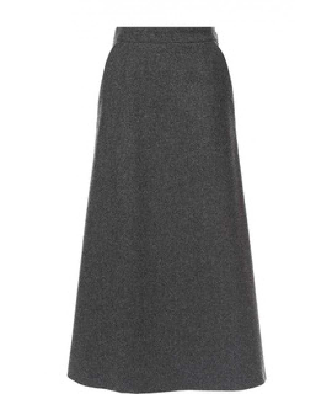 SAINT LAURENT Серая шерстяная юбка миди, фото 1