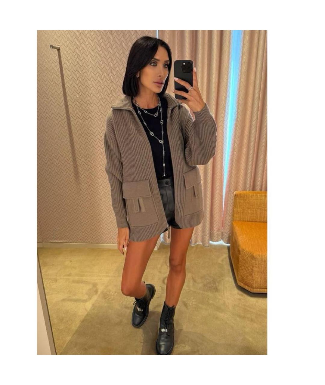 HERMES Хаки кардиган, фото 3