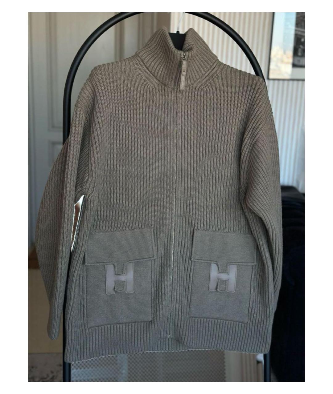 HERMES Хаки кардиган, фото 2