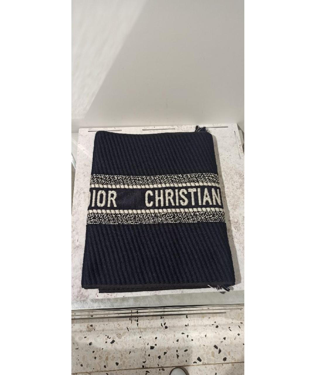 CHRISTIAN DIOR Темно-синий шерстяной шарф, фото 2