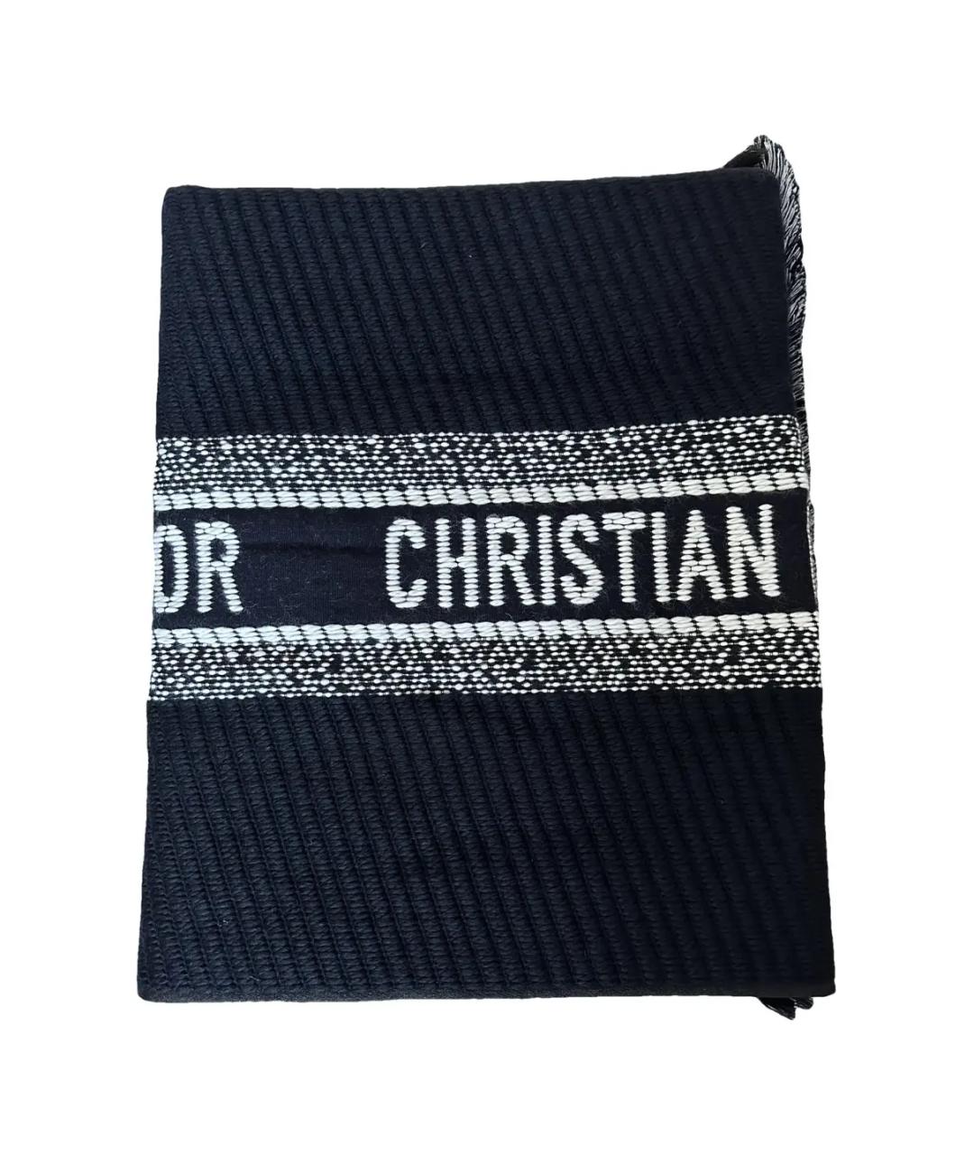 CHRISTIAN DIOR Темно-синий шерстяной шарф, фото 1