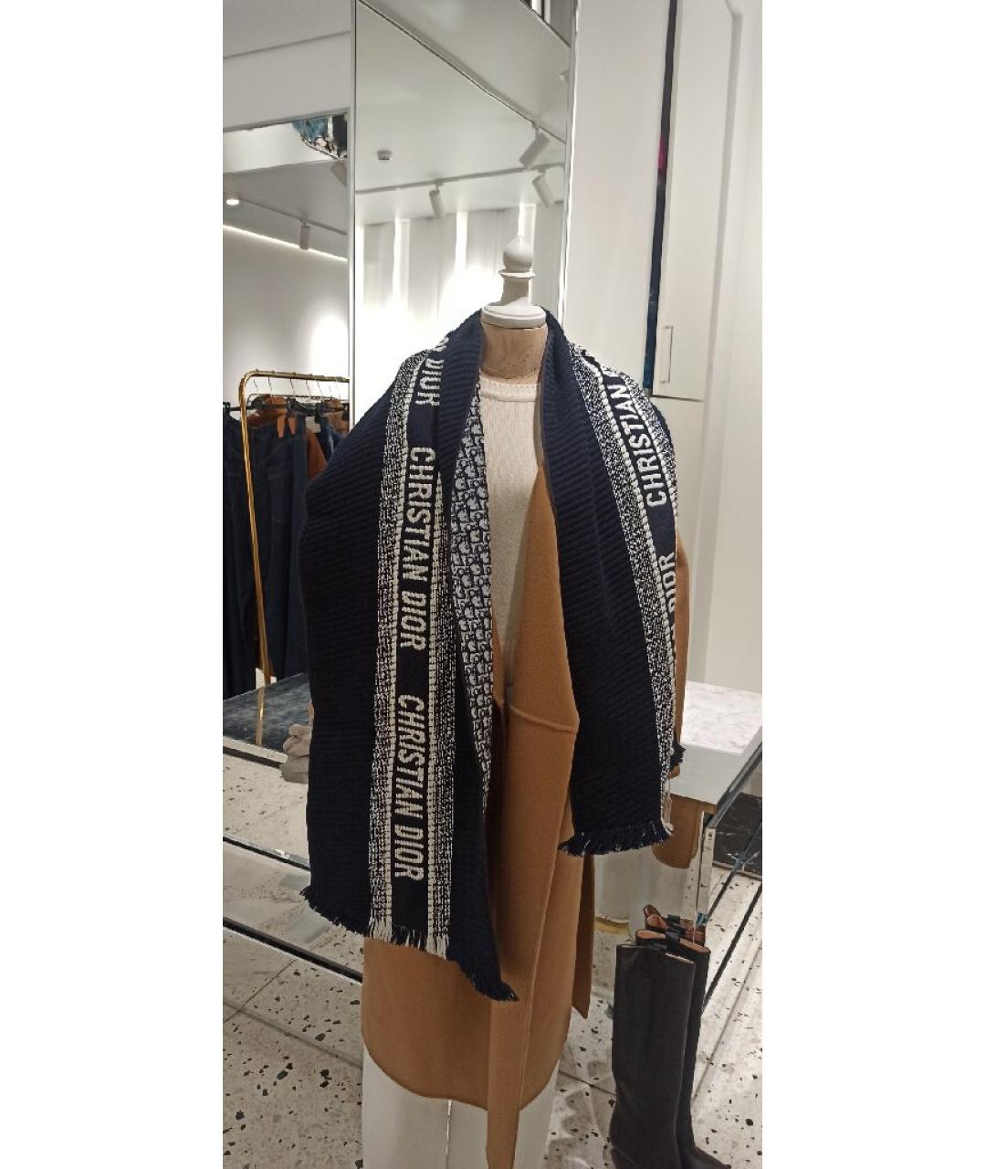 CHRISTIAN DIOR Темно-синий шерстяной шарф, фото 6
