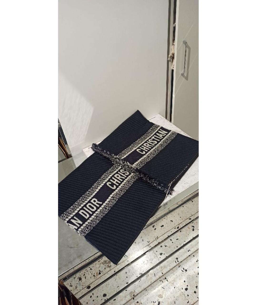 CHRISTIAN DIOR Темно-синий шерстяной шарф, фото 3