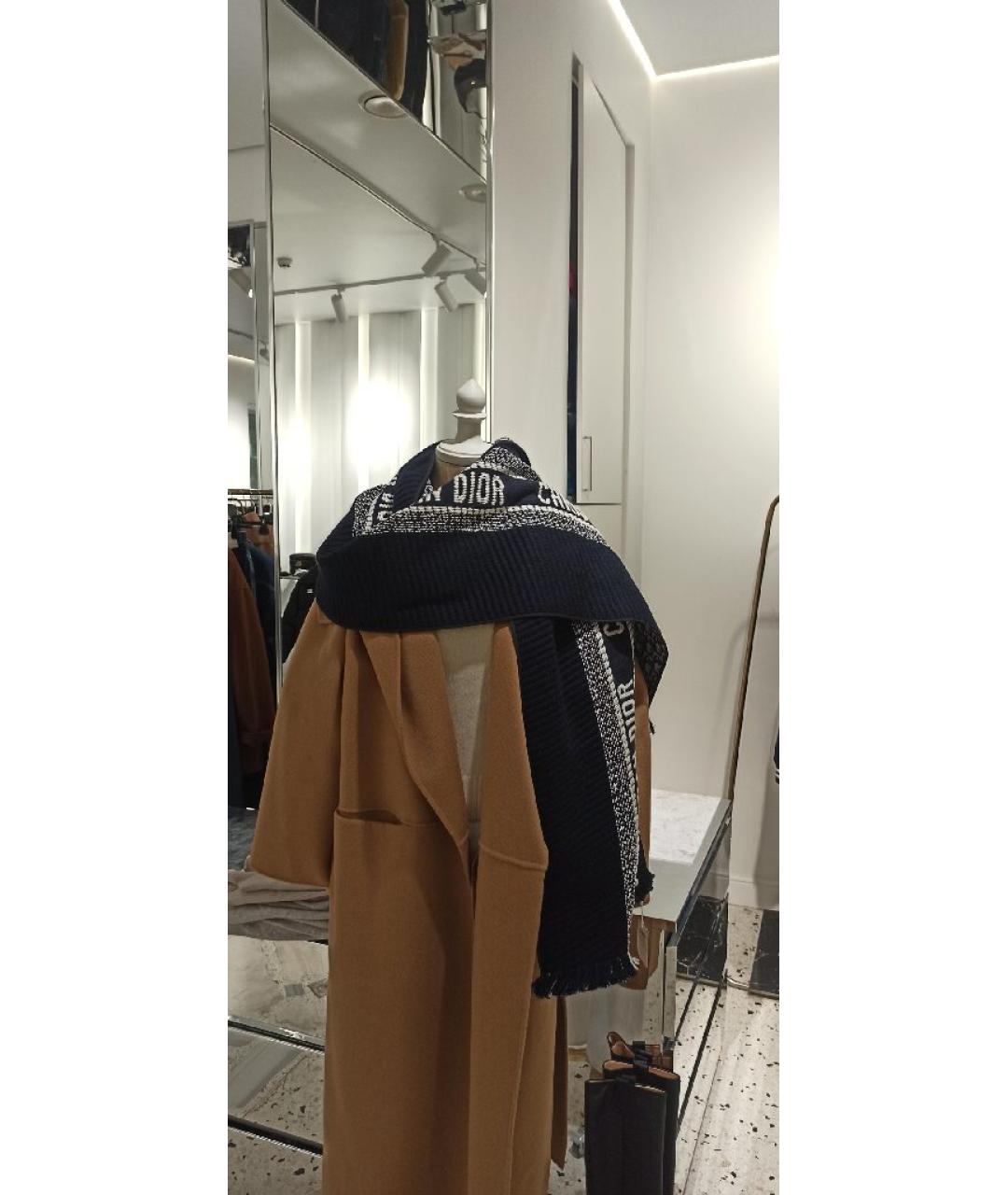 CHRISTIAN DIOR Темно-синий шерстяной шарф, фото 7