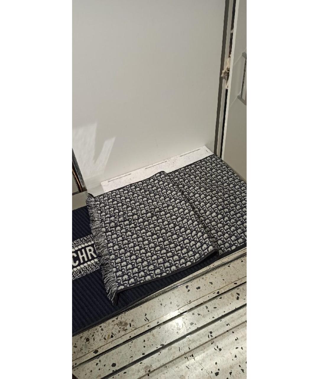 CHRISTIAN DIOR Темно-синий шерстяной шарф, фото 4