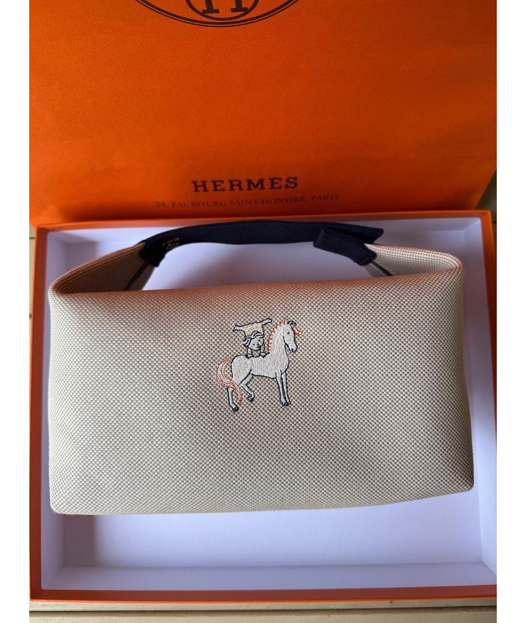 HERMES Бежевая хлопковая косметичка, фото 2