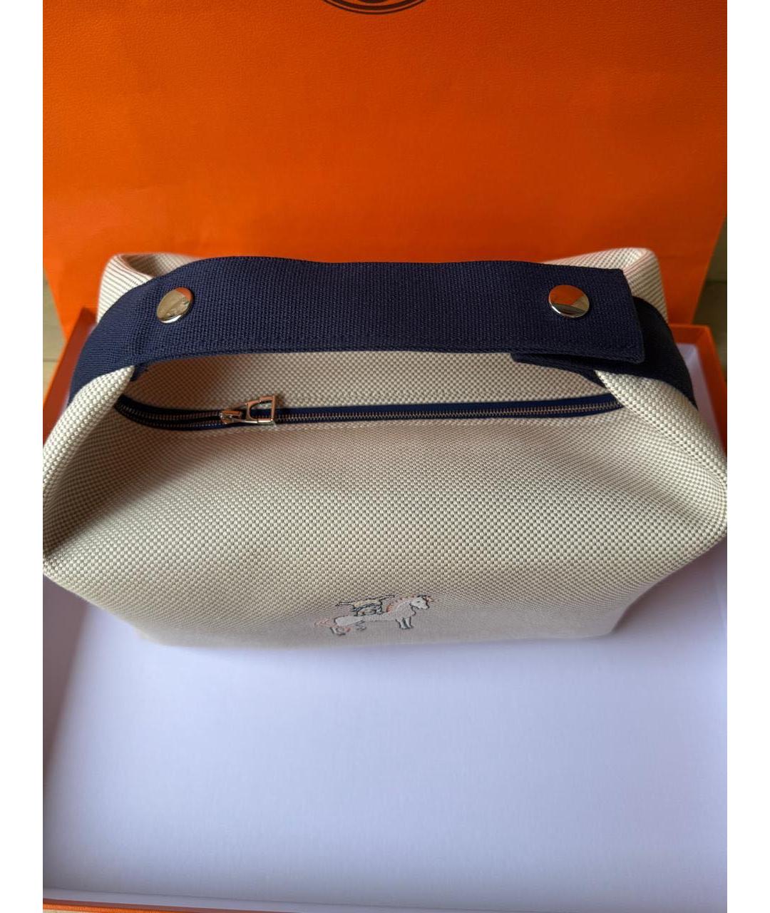 HERMES Бежевая хлопковая косметичка, фото 4