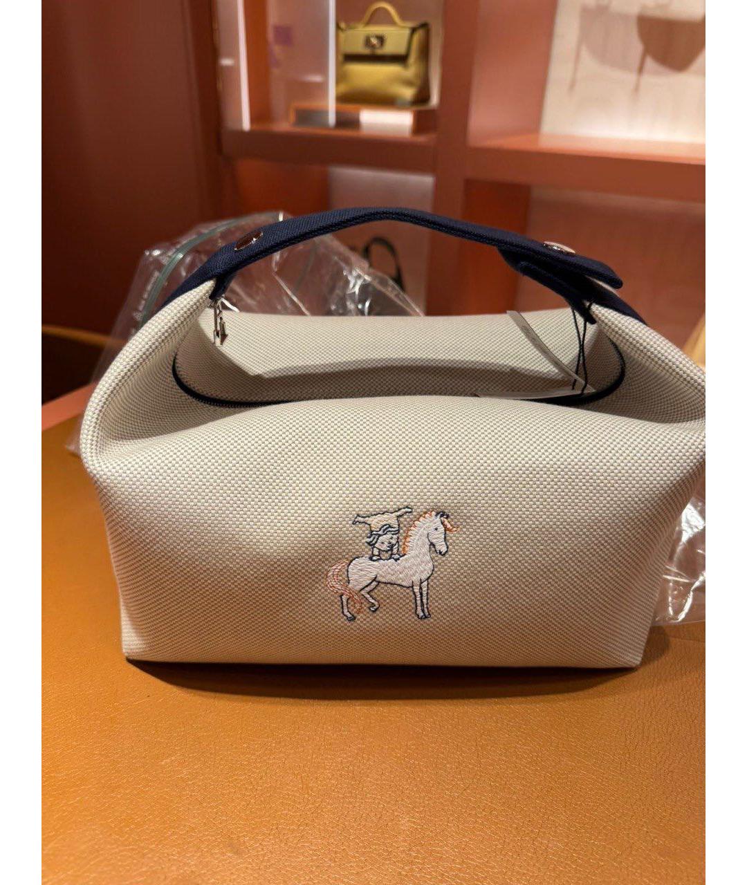 HERMES Бежевая хлопковая косметичка, фото 3