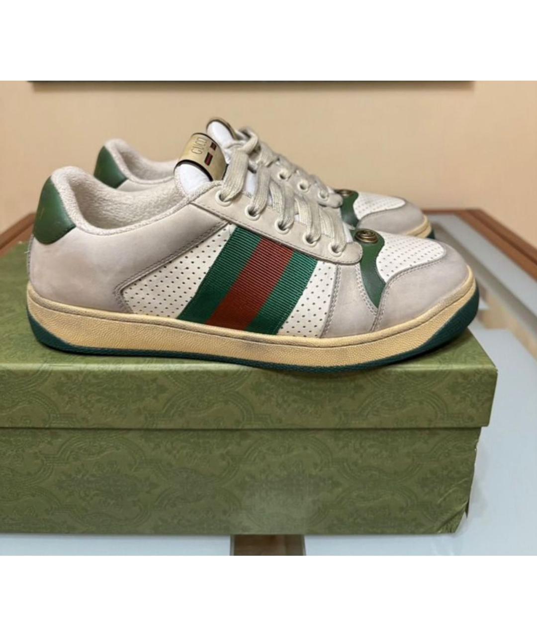 GUCCI Бежевые кожаные низкие кроссовки / кеды, фото 3