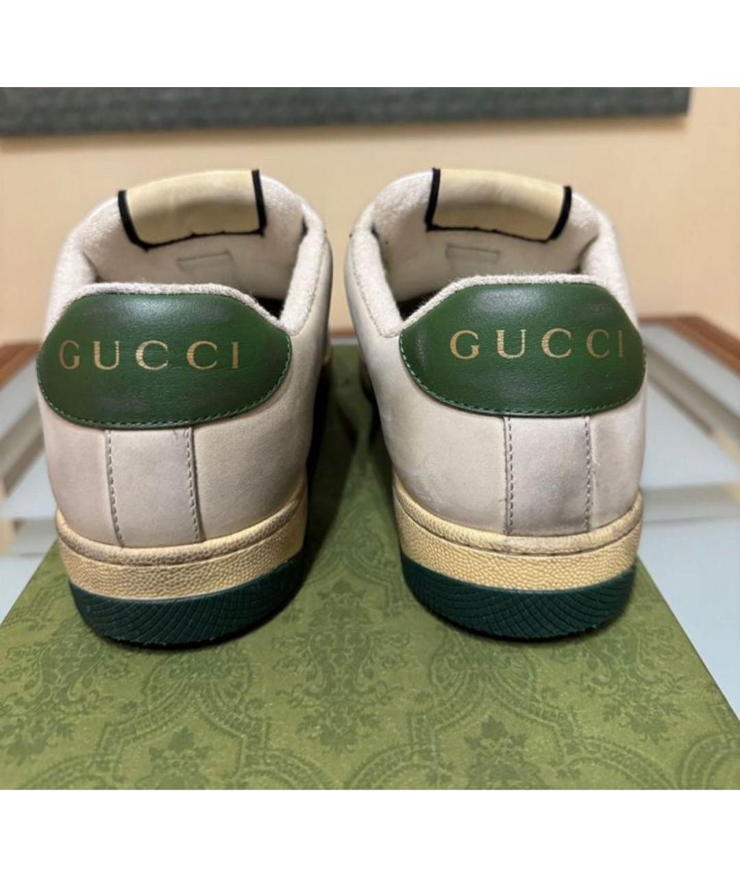 GUCCI Бежевые кожаные низкие кроссовки / кеды, фото 4