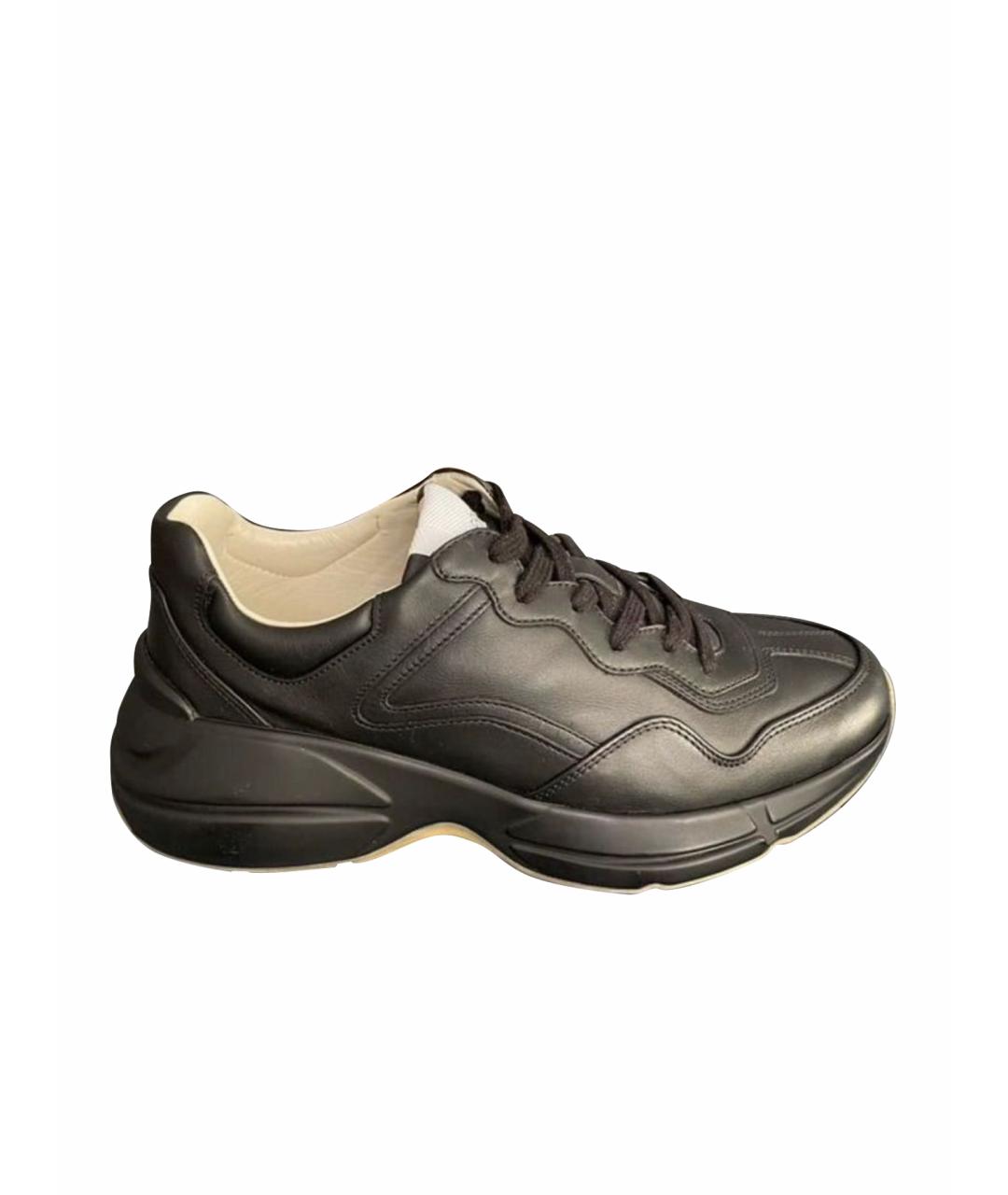 GUCCI Черные кожаные низкие кроссовки / кеды, фото 1