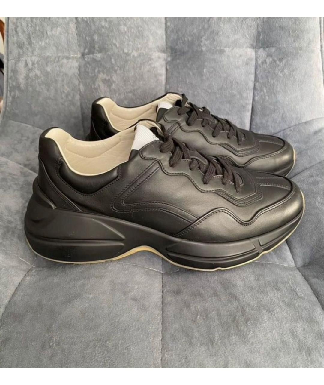 GUCCI Черные кожаные низкие кроссовки / кеды, фото 7