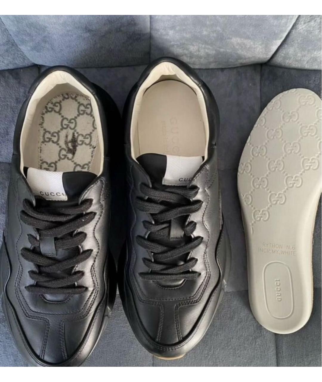 GUCCI Черные кожаные низкие кроссовки / кеды, фото 6