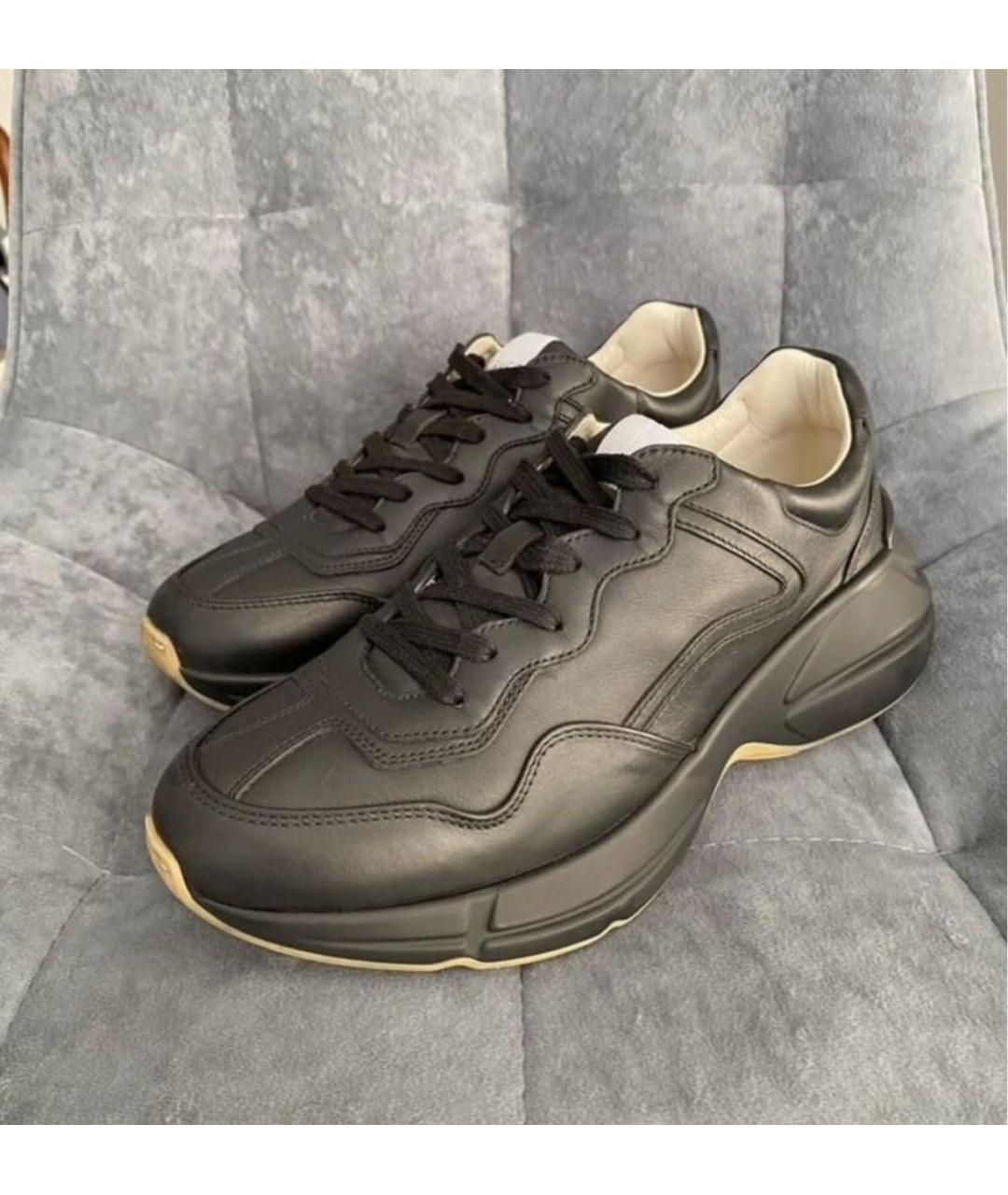 GUCCI Черные кожаные низкие кроссовки / кеды, фото 3