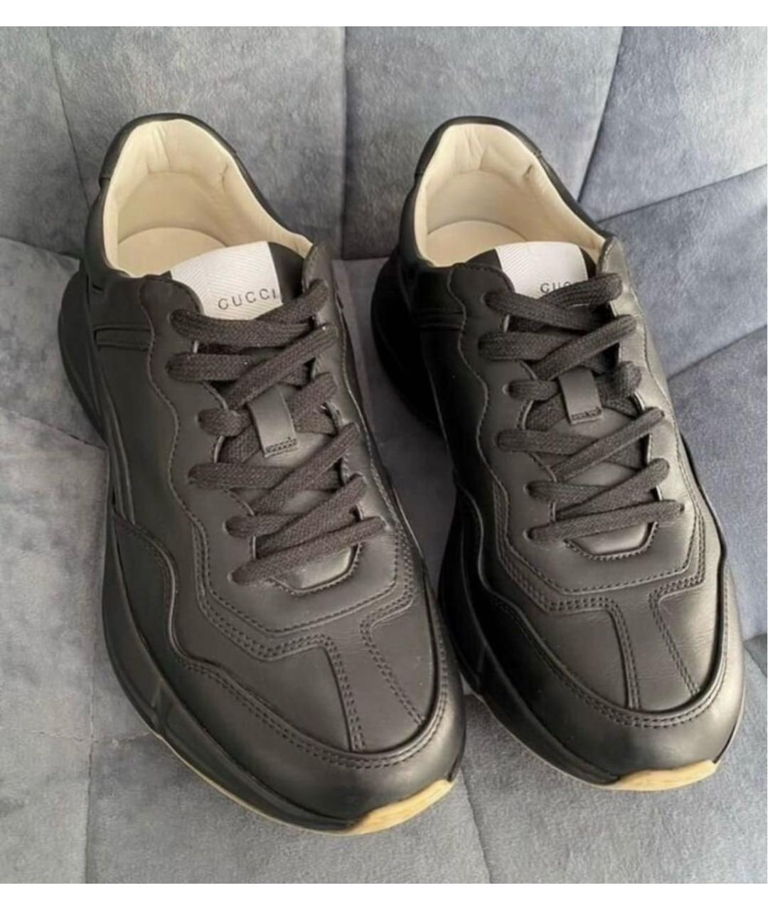 GUCCI Черные кожаные низкие кроссовки / кеды, фото 2