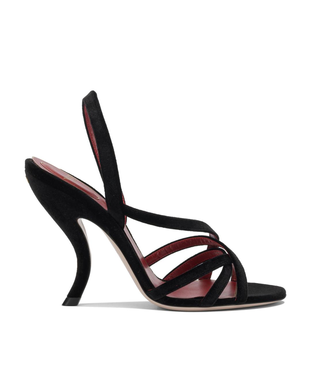 VALENTINO Черные бархатные босоножки, фото 1