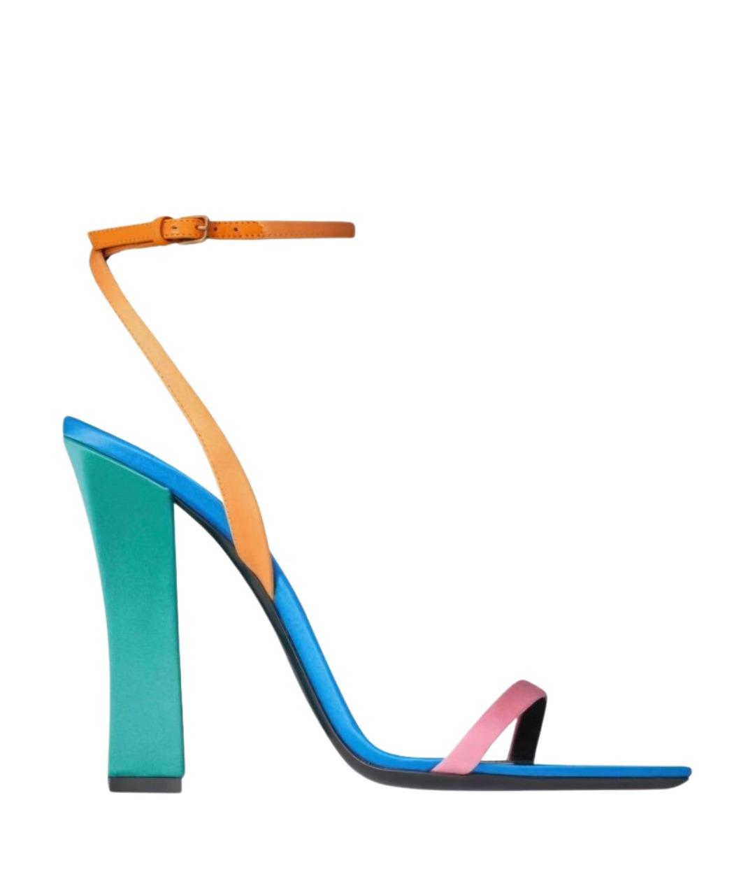 SAINT LAURENT Бирюзовые текстильные босоножки, фото 1