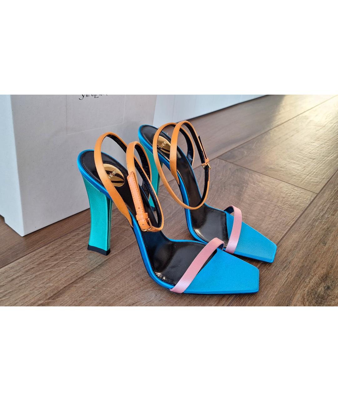 SAINT LAURENT Бирюзовые текстильные босоножки, фото 8