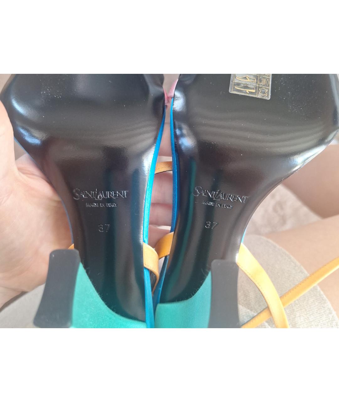 SAINT LAURENT Бирюзовые текстильные босоножки, фото 5