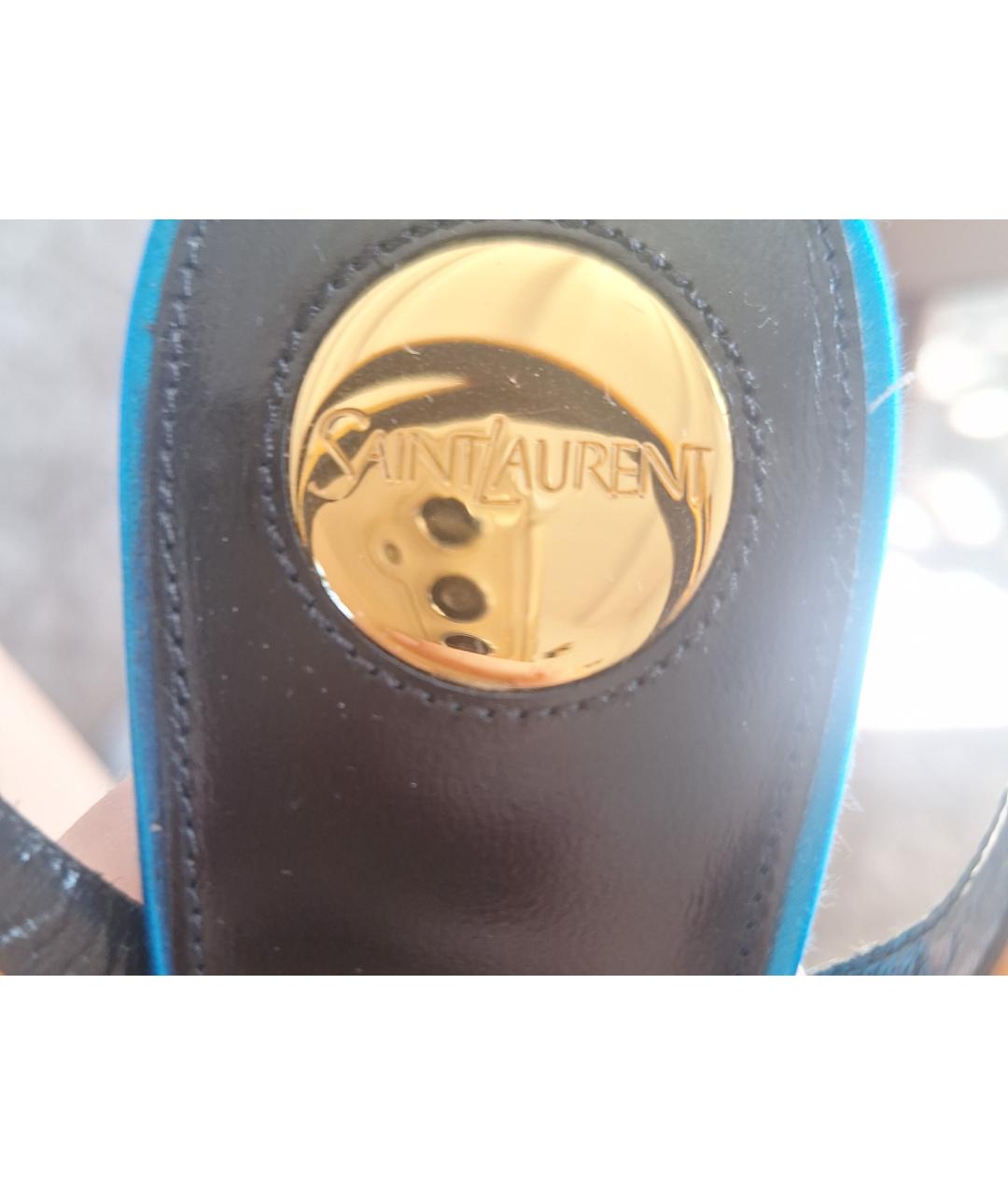 SAINT LAURENT Бирюзовые текстильные босоножки, фото 6